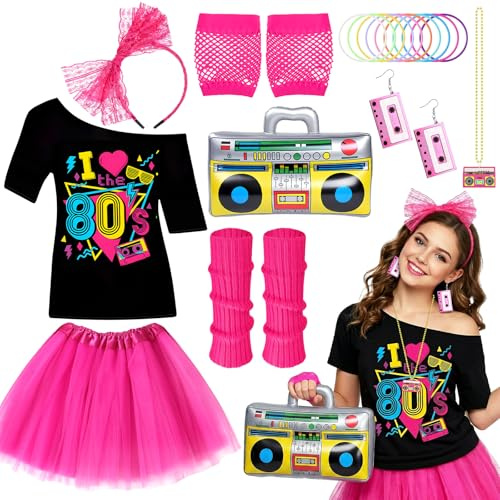 80er Jahre Outfit für Damen Halloween Karneval Retro Mottoparty (Stil 2, M)