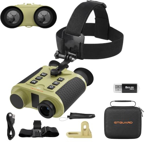4K Nachtsichtbrille mit Kopfhalterung,8× Digital Zoom,984FT Reichweite, Wiederaufladbares Infrarot Digitalfernglas, Freihändige Nachtsichtbrille mit 32GB TFKarte, Foto und Videoaufnahme, Sandfarben