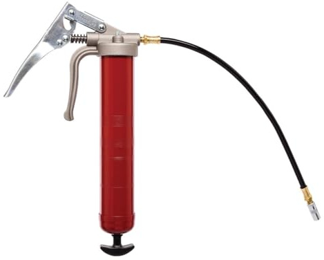Fettpresse Alemite 555-E, Druck bis zu 7500 psi, Durchflussmenge 28 g/30 Schläge, 473 g lose oder 396 g Kartusche, mit flexibler Verlängerung, doppelte Hebelwirkung, Volumen- oder Druckmodus.