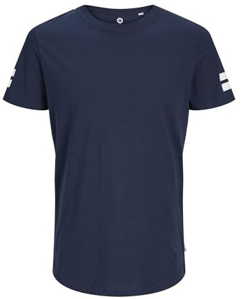 JACK & JONES T-shirt för män randig rund hals T-shirt, Blå (Navy Blazer Passform: reg), L