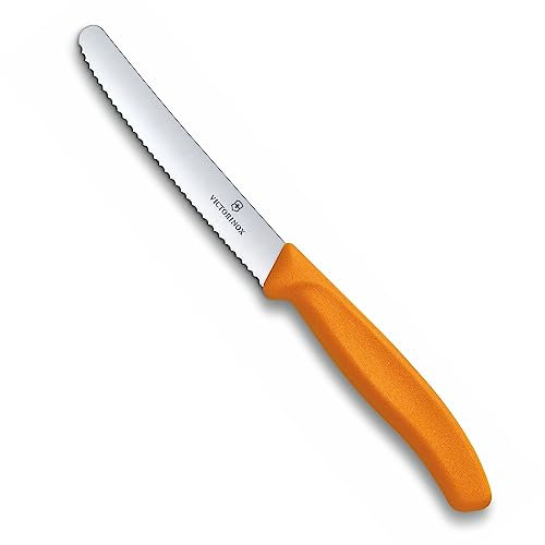 Victorinox, 6.7836.L119, Swiss Classic, Tomaten- und Tafelmesser, Extra scharfe Klinge, mit Wellenschliff, robuster Kunststoff-Griff, Orange, Made in Switzerland, Spülmaschinengeeignet