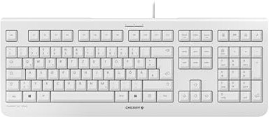 CHERRY KC 1000, Kabelgebundene Tastatur, Deutsches Layout (QWERTZ), Plug & Play über USB-Anschluss, Flaches Design, Flüsterleiser Tastenanschlag, Weiß-Grau