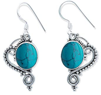 Ohrringe 925 Silber Türkis Edelstein Ohrhänger echt Silber Damen Sterling Silber Hänger Geschenk (MOH-098-15)