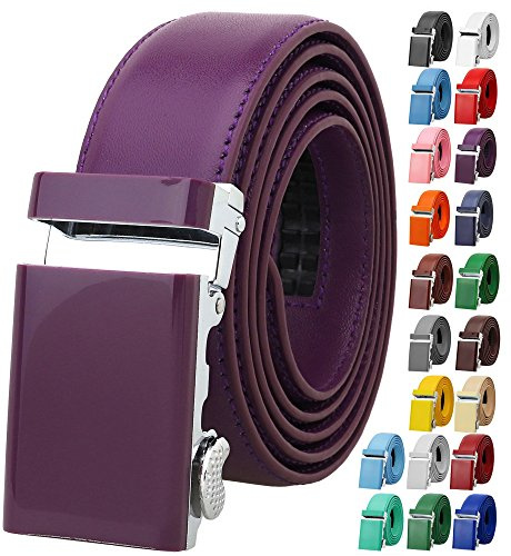 Falari Men's Genuine Leather Ratchet Dress Belt Automatic Sliding Buckle 8168-PLU-XL44