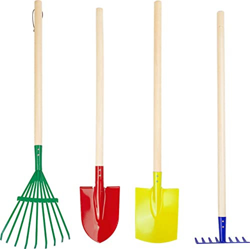 10838 Set d'outils de jardin Multicolore en bois et métal, râteaux, pelle et bêche, à partir de 3 ans