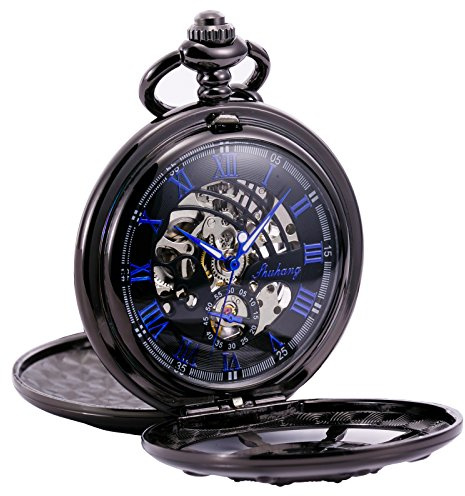 TREEWETO Montre de Poche Vintage mécanique avec gouvernail et Chiffres Romains - Montre Gousset avec chaîne pour Homme et Femme