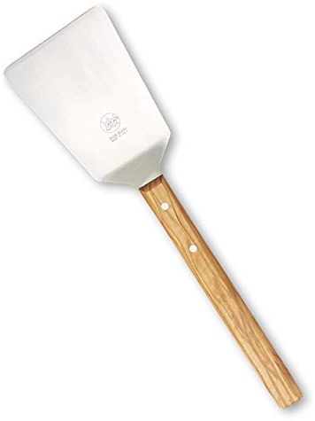 Due Buoi bbq - Breiter Premium-Grillspachtel: 15,2 cm x 10,2 cm breite Klinge, 40,6 cm Reichweite, aus gehärtetem Edelstahl mit Griff aus massivem Olivenholz