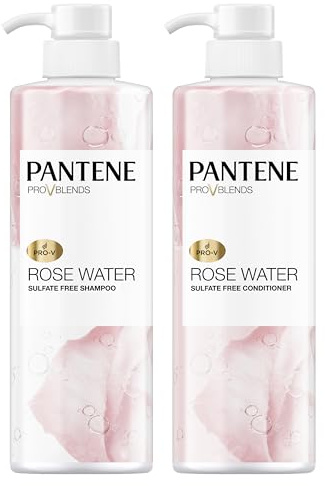 Pantene Sulfate Free Shampoo and Conditioner Set, Rose Water, Soothing and Moisturizing, Infused with Vitamin B5, for all Hair Types, Safe for Color Treated Hair, Pro-V Blend, 17.9 Fl Oz Each, 2 Pack