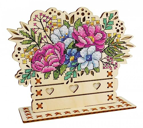 MP Studia Kreuzstich-Stickset für Erwachsene und Anfänger, Blumen – Blumenzusammensetzung, 14 x 17 cm