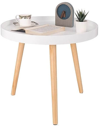 WOLTU Beistelltisch rund klein Couchtisch Blumenständer Nachttisch Massiv Holz skandinavisches Design Weiß 50 x 44cm (ø x H) TS143ws