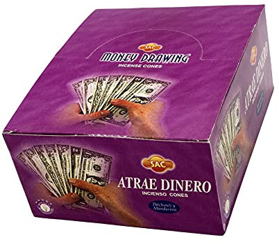 Sac Conos de Incienso Atrae Dinero - Money Drawing Incense Cones Aroma Patchouli y Mandarina - 12 Paquetes de 10 Conos