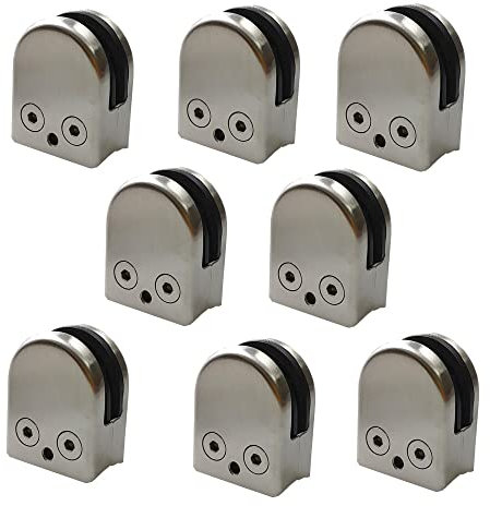 Edelstahl 304 Glasbefestigungsklammer - Bohrungsfreie Fischmaul-Klemme für Treppengeländer, Unsichtbare Halterung für Glaspaneele (8er Set) (M: fit 8-10mm glass)