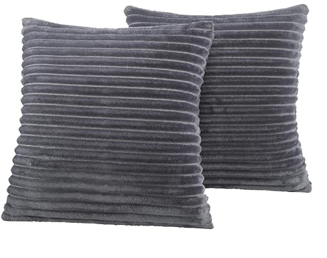 BaSaTex Winter-Plüsch Kissenbezug, 2er Pack, 40x40 cm, Anthrazit | Winter Plüsch, Kuschelig Weich, Öko_Tex Zertifiziert, Cashmere-Touch, mit Cord Struktur