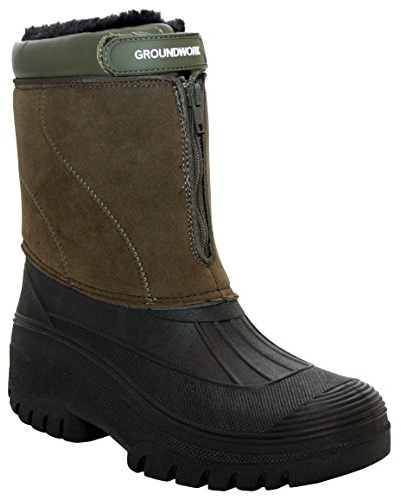 Groundwork Originals Mens Mid Calf Water Resistant Snow Rain Thermal Fur Fleece Lined Winter Mud Mucker Farm Yard Boots (9 UK, Khaki Suede, numeric_9)