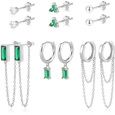 6/12 Paar Multipack Ohrringe Silber 925 Creolen Gold Ohrstecker Kleine Set | Multipack Stapelbar Ohrringe Set Damen Frau Kleine Knorpel Huggie Kreolen Creolen Eckig Oval Herz Ohrstecker mit Zirkon Stein