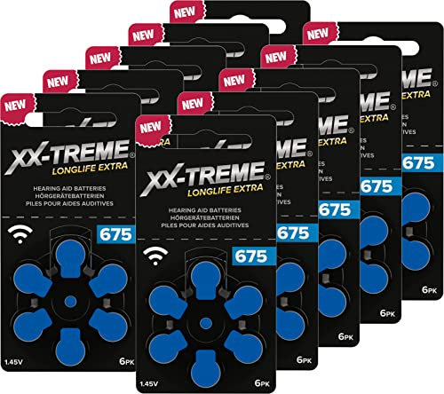 XX-Treme Longlife Extra Hörgerätebatterien - Zink Luft Typ 675 Blau PR44 1,45 V - Made In Germany - 10 x 6er Blister