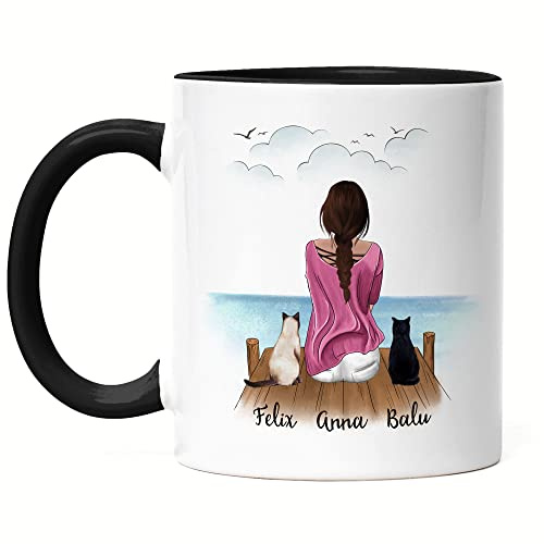 Kiddle-Design Katzenmama Tasse Schwarz Personalisiert Katzenbesitzer Geschenk Katzenliebhaber Katzen Cat Mom Katzenfan Katzenmotiv Haustier