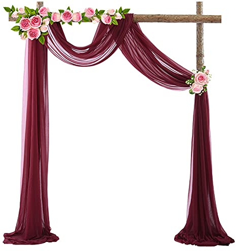 Tüll Fotovorhang Hintergrund Vorhäng,Hochzeitsbogen Deko Tüllstoff Hochzeit Bogenvorhäng Freihandbogen Querbehang Deko Gardinen Vorhang für Babyparty Party Hochzeit Torbogen Zeremonie,70*300cm Rotwein