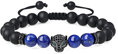 COAI Geschenkideen Glücksarmabnd aus Mattem Onyx und Lapislazuli mit CZ Paved Leopard Charm