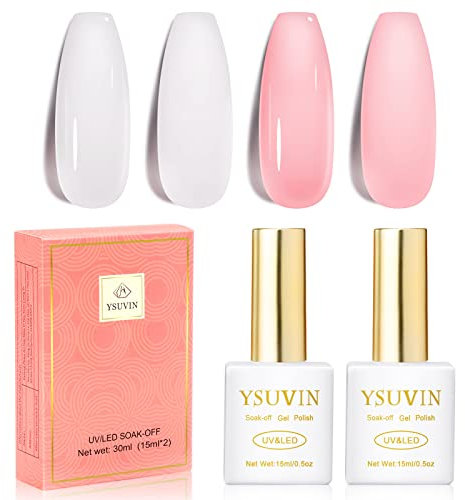 YSUVIN 15ML Gelee UV Nagellack, 2 Stück Rosa Milky Transparent Gel Nagellack Set, Soak Off UV Gellack für Frauen Home Hochzeitsfeier DIY Nail Art Salon Maniküre