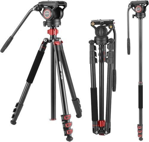 NEEWER 72 Fluid Head Video Tripod Monopod, Aluminum Alloy QR Plate Compatible with DJI RS Gimbal, 360° Pan & +90°/-70° Tilt for DSLR Camera Camcorder, Max Load 17.6lb/8kg, TP72A