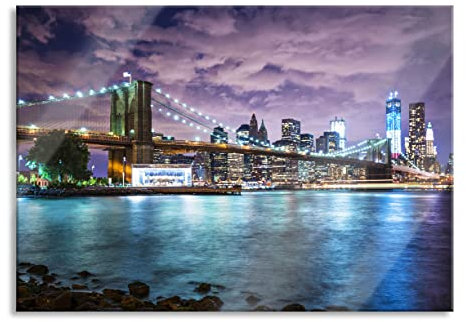Pixxprint Glasbild, Wandbild aus Echtglas, Skyline New York, 80x60 cm, inkl. Aufhängung und Abstandshalter