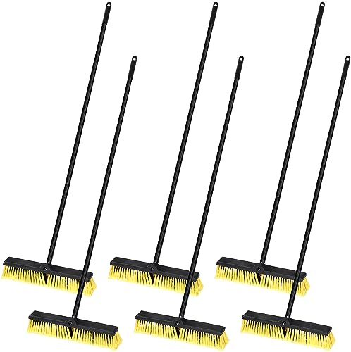 Zhehao 6 Pack 18 Inches Push Broom Outdoor, Multi Surface Garden Brush Broom with Adjustable 63 Long Handle for Deck, Driveway, Patio, Warehouse, Garage, Yard, Concrete Floor Cleaning