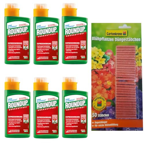 Celaflor 6 X 400 ml Roundup Express Konzentrat + 30er Gartenkrone Düngestäbchen (Unkrautvernichter)