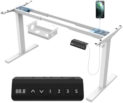 JUMMICO Dual-Motor Tischgestell Höhenverstellbar mit 3 Speicherhöhen | Type-C, Kabelbox und Rollen, Elektrisch Höhenverstellbarer Schreibtisch Gestell mit 100KG Tragkraft für Büro, Weiß