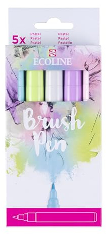 Ecoline Brush Pen-Set mit 5 flüssigen Aquarellstiften – Pastellfarbtöne | Mischbare Pinselstifte für Handlettering, Zeichnen und Basteln