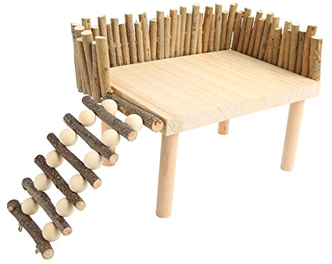 Hamstergehege für Kleintier Aktivitätsset mit Klettergerüst Baumzweig Kletterleiter Plattform Holztier Spielplatz und Zaun für Hamster Goldhamster