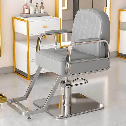 IBOWZ Friseurstuhl Friseursessel Friseurstühle, hydraulischer Styling-Salonstuhl mit klassischem Knopfform-Design für Friseurinnen, Damen und Herren für Friseur-Spa-Ausrüstung, Grau