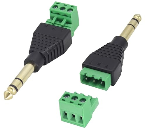 AAOTOKK 6.35mm Monnettore a vite da 1/4 Pollici TRS Maschio a 3pin/Femmina Morsetto a vite per Microfono Audio Ausiliario/cavo Altoparlante plug-in,tastiera,Mixer,Convertitore senza saldatura(2-Pezzi)