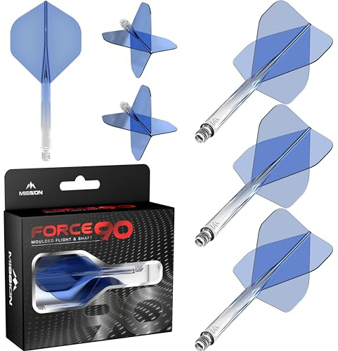 Mission Darts Force 90 | Integriertes präzisionsgeformtes Dart-Flight und Schaftsystem, 3 Stück, professionelle, langlebige 2-in-1 kombinierte Dart-Flights und Schäfte, Standard Nr. 2