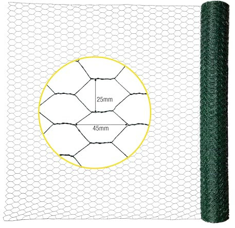horizont Maschendrahtzaun 100cm Höhe 25m Länge - Maschenweite 25 x 45 mm - grün PVC ummantelt - Sechseckgeflecht, Drahtgitter grobmaschig, Hasendraht, Drahtzaun, Kaninchendraht, Hasengitter