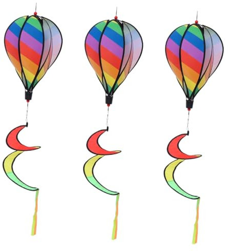 Gogogmee 3 STK Heißluftballon-Ornament Windspiele im Freien Luftballons im Freien heißer Wind drehende Windmühle terassendeko Garden Decor hängende Verzierung Heißluftballon-Anhänger Stoff