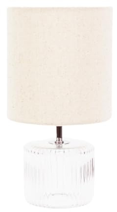 ValueLights | Clear Glass Base Table Lamp with Natural Fabric Drum Lampshade Living Room Bedside Light | Table Lamps, Home Décor & Improvement Essential | Included LED Bulb