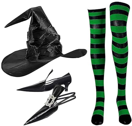 Halloween-kostymer - randiga knästrumpor, halloween häxkostym skoöverdrag | Halloween-kostym, läskiga spetsiga spetsiga häxskor, strumpa