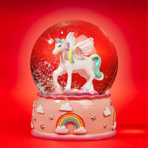 SIKORA SK45 Mittelgroße Glas Deko Schneekugel Einhorn Weiß Regenbogenfarben D:65mm