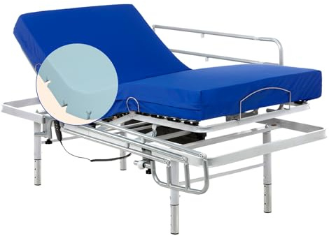 Geriafy - Elektrisch Verstellbarer Lattenrost mit höhenverstellbaren Beinen, verstärkt mit wasserdichter HR-Sanitärmatratze (80x200 + Bettgitter klappbar)