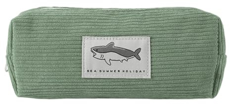 Estuche suave de gran capacidad – Estuche de lápices de pana con diseño de tiburón | Bonita bolsa de bolígrafos versátil para lápices, marcadores, gomas de borrar, organizador de papelería escolar