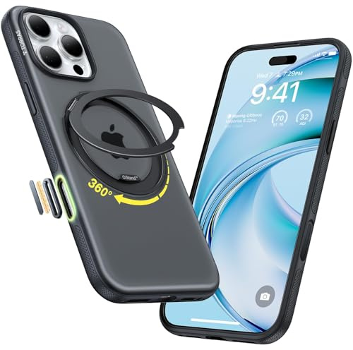 TORRAS 360° Ostand O3 Fitness für iPhone 15 Pro Max Hülle für MagSafe [Flexibler Ständer & Nr.1 Magnetkraft & Zertifiziert Militärischer Schutz] Hülle iPhone 15 Pro Max Case Schwarz