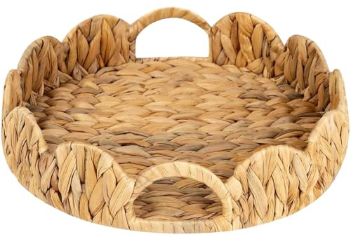 CUCUFA Mit Gekibeledkorb - 12 Zoll rundes Rattan -Tablett mit Griff, Wasserhyazinthe gewebte Servierschale für Esstisch, Eitelkeit, Schlafzimmer, Küche