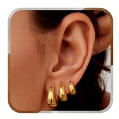 J.Fée Damenohrringe Set Ohrringe Gold Creolen Goldene Ohrringe Damen Damenohrringe Creolen Gold Schmuck Damen Geschenke für Frauen 3 Paar