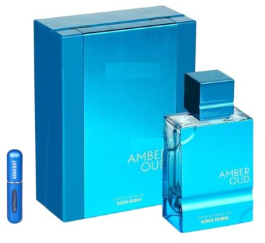 Amber Oud Aqua Dubai Extrait de Parfum 75ml, Perfume Árabe Unisex de Larga Duración, Incluye Atomizador, Fragancia Oriental Amaderada y Fresca con Notas de Bergamota Naranja y Almizcle (Aqua Dubai)