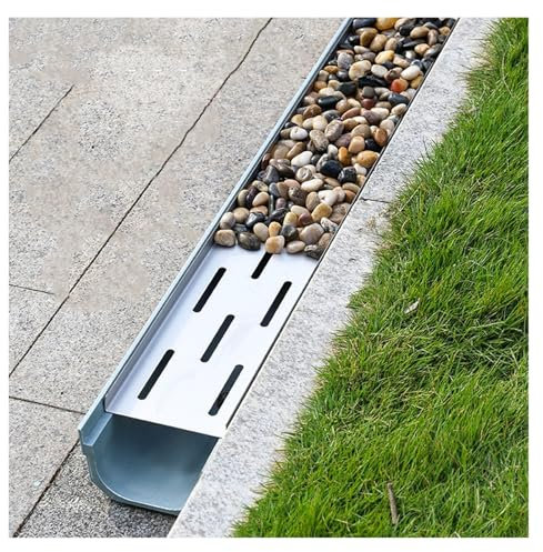 entwässerungsrinne Abflussset for den Hof, 23,6 39,4 Zoll langes Kanal-Abflussrohr, Außengraben-Entwässerungssystem mit Metallgitter/-platte, Einfahrten, Beton-Duschumlenker, Regenrinne(100x21x20cm/39