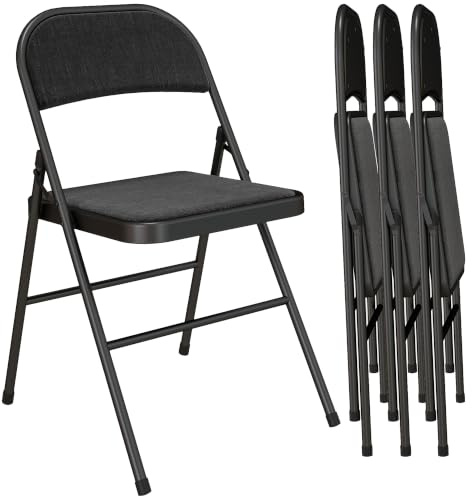HOMCOM Klappstuhl mit Gepolsteter Rückenlehne 4er Set bis 120 kg Schwarz | Campingstuhl, Klappbar, Bürostuhl mit Stahlrahmen, Küchenstuhl mit Polster, für Gäste, Büro, Camping