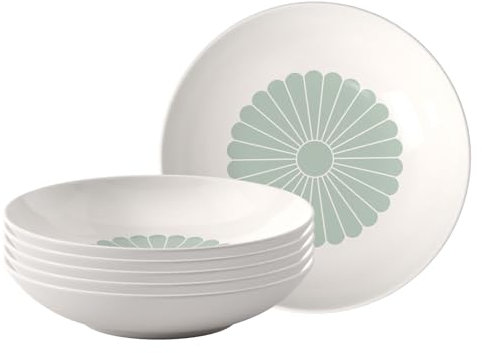 Villeroy & Boch Fleur vert Lot de 6 bols à pâtes, 24 cm, bols pour pâtes, bols, salades - Assiettes creuses - Assiettes plates - Passe au lave-vaisselle et au micro-ondes - Porcelaine de qualité
