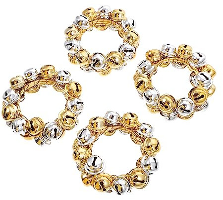 STOBAZA 4stücke Weihnachtliche Serviettenringe Gold Und Silber Mit Glöckchen Dekorative Xmas Napkin Buckles Für Festliche Tischdekoration Und Partyveranstaltungen