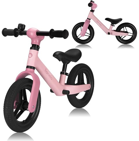 lionelo Toni Bicicleta Sin Pedales para Niños de 18 Meses a 30 kg, Ruedas de Goma PU de 25 cm, Reposapiés Cesta Sillín y Manillar Ajustables, Empuñadura Antideslizante, Peso Ligero 2,3 kg, Timbre